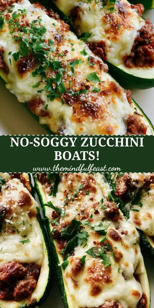 Ground Beef Zucchini Boats with Bubbly Mozzarella and Garlic Tomato Sauce 4 A close-up shot of three roasted ground beef zucchini boats topped with bubbly melted mozzarella and fresh parsley on a gray background.