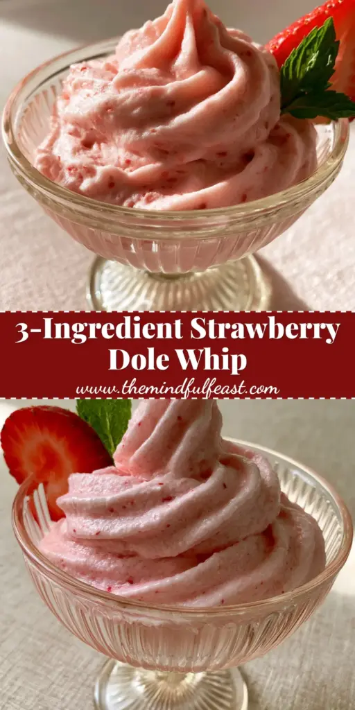 Strawberry Dole Whip: The Ultimate 5-Ingredient Dairy-Free Soft Serve 4 A tall, perfectly swirled Strawberry Dole Whip in a vintage glass coupe with a mint leaf garnish.