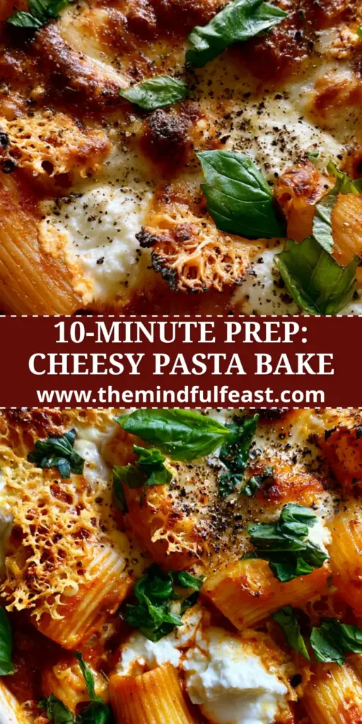 Pasta al Forno Recipe: The Ultimate Cheesy Baked Rigatoni with Ricotta 4 Overhead close-up of a rustic white ceramic dish filled with Pasta al Forno, featuring bubbling mozzarella, toasted parmesan crust, and fresh basil. (Pasta al Forno recipe)