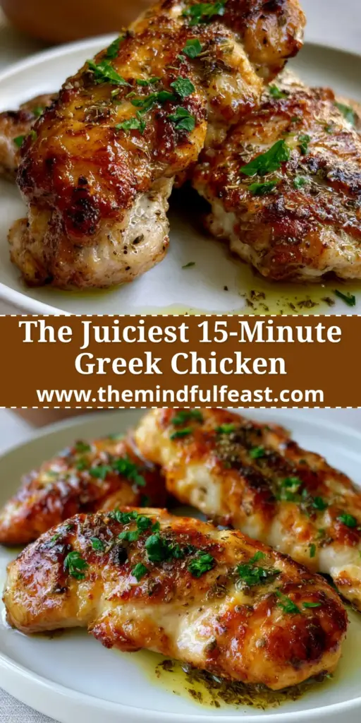 Greek Chicken Tenders with Lemon Garlic Butter and Creamy Tzatziki 4 A minimalist plate of golden-brown Greek chicken tenders with a glossy lemon garlic glaze, sprinkled with parsley and oregano, served with a side of tzatziki.
