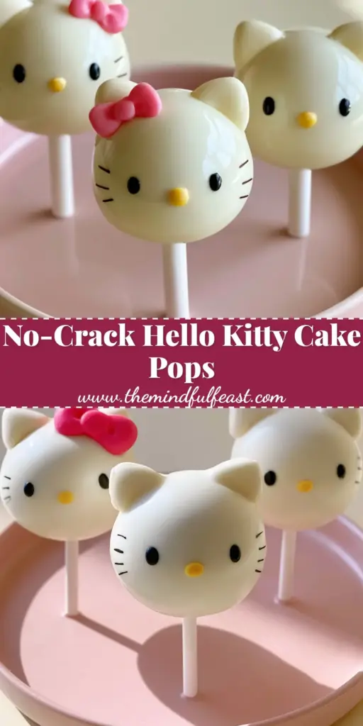 Hello Kitty Cake Pops: The Ultimate Guide to Perfect Sanrio Sweets 4 A trio of glossy hello kitty cake pops with white chocolate coating and pink bows on a pink plate.