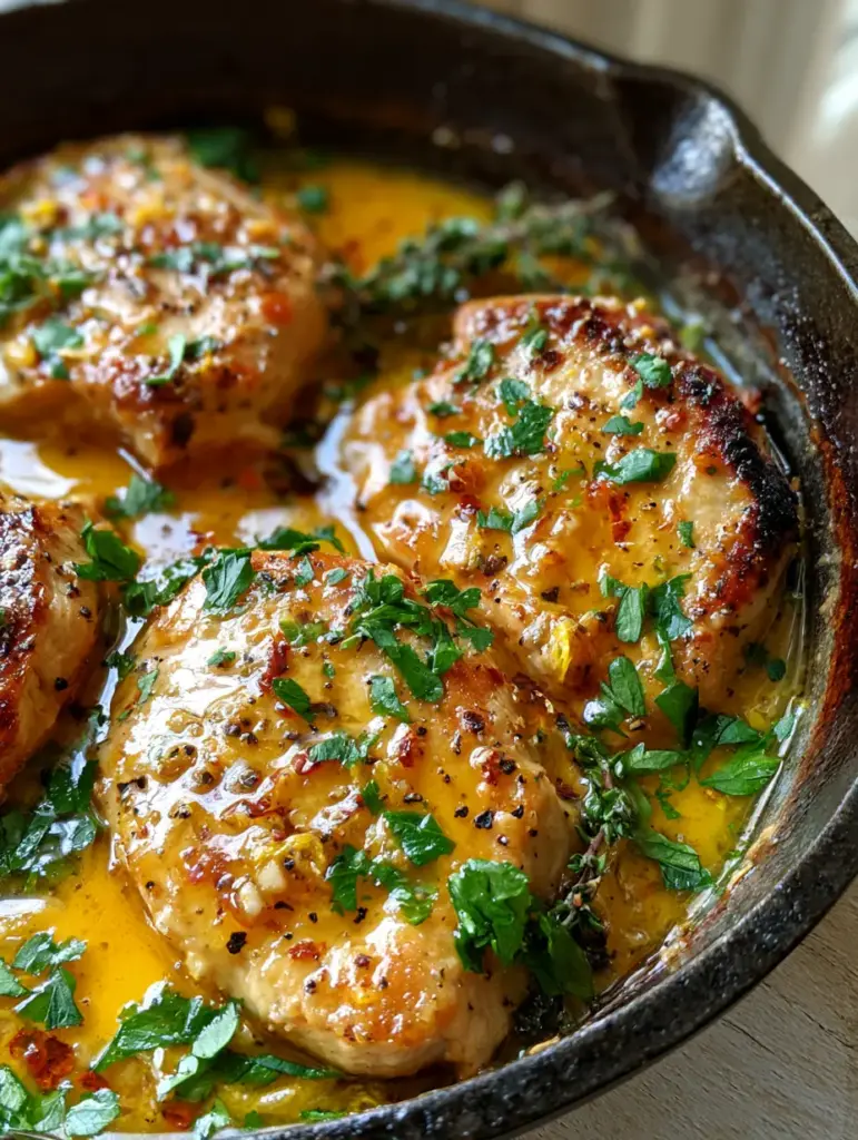 Cowboy Butter Chicken: The Ultimate 20-Minute Cast Iron Dinner 1 A rustic presentation of cowboy butter chicken in a black skillet with lemon zest and fresh thyme sprigs.