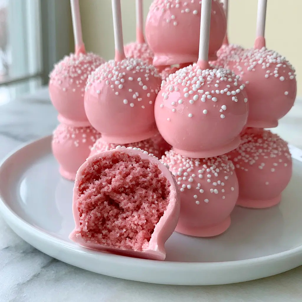 Starbucks Cake Pops: The Secret to Achieving That Dense, Doughy Pink Perfection 1 A neat stack of pink cake pops on a white ceramic plate with soft natural lighting.