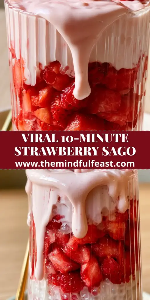 Strawberry Sago: The Ultimate Creamy Home-Cafe Dessert Recipe 3 A tall ribbed glass of Strawberry Sago with layered pearls, strawberries, and pink cream on a light oak table. (Strawberry Sago)