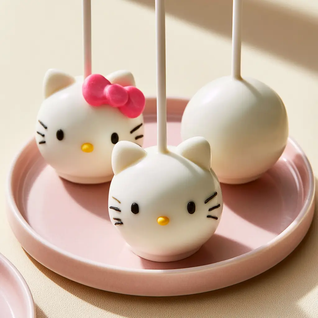 Hello Kitty Cake Pops: The Ultimate Guide to Perfect Sanrio Sweets 1 Detailed view of hand-sculpted ears and pink candy bow on hello kitty cake pops.