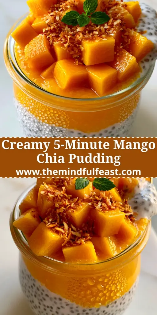 Mango Coconut Chia Pudding: The Ultimate Tropical Breakfast Jar Guide 4 A vertical shot of a layered Mango Coconut Chia Pudding jar with thick white chia base, orange mango puree, and fresh mango cubes on a marble surface.