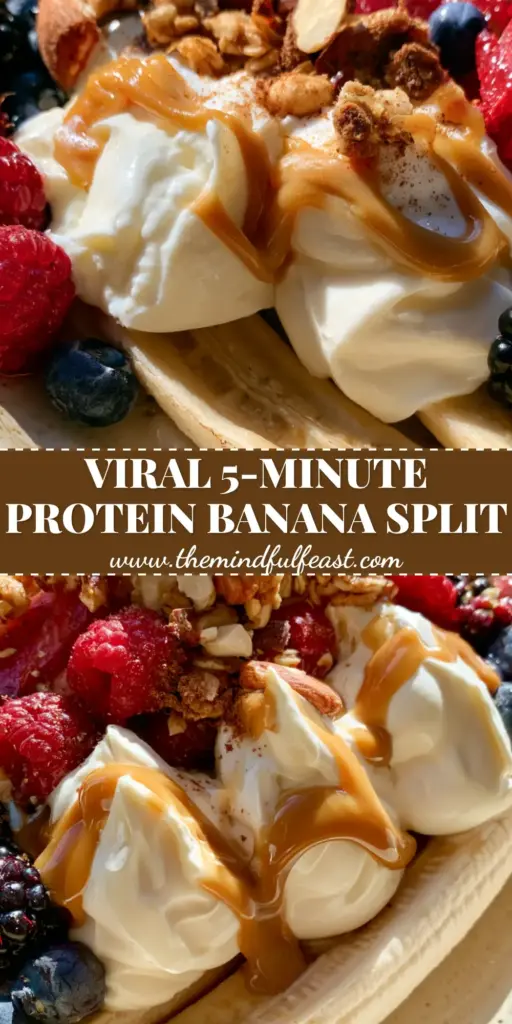 Breakfast Banana Split: A Gourmet High-Protein Morning Masterpiece 4 A handheld smartphone photo of a gourmet Breakfast Banana Split with Greek yogurt, fresh berries, and almond butter drizzle in a rustic bowl.