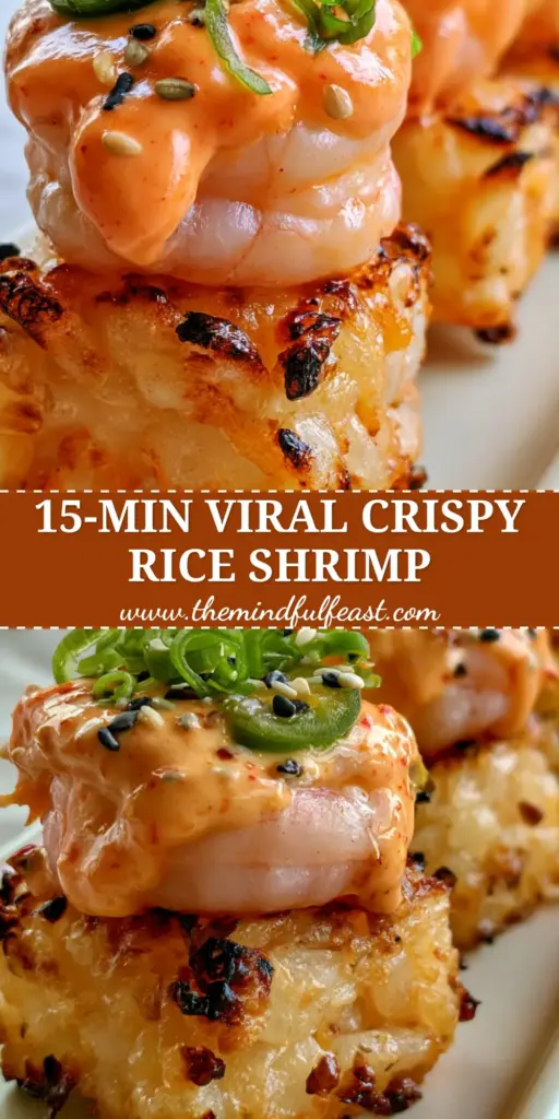 Crispy Rice with Spicy Shrimp Salad: The Ultimate Air-Fried Appetizer 4 Close-up of golden-brown air-fried sushi rice squares topped with pink shrimp and glossy orange sriracha mayo. (Crispy Rice with Spicy Shrimp Salad)