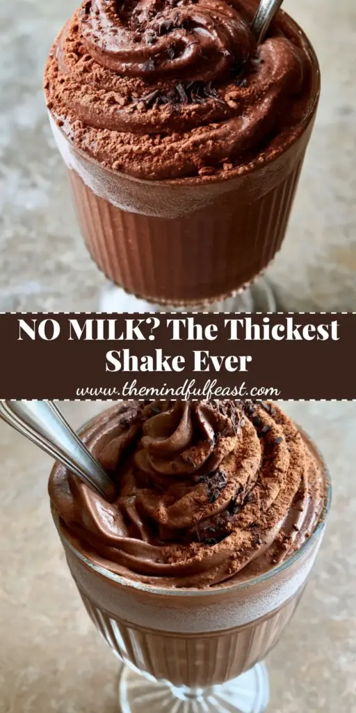 A tall vintage glass filled with an ultra-thick chocolate milkshake featuring deep sculpted swirls and a heavy silver spoon standing perfectly upright. (chocolate milkshake recipes)