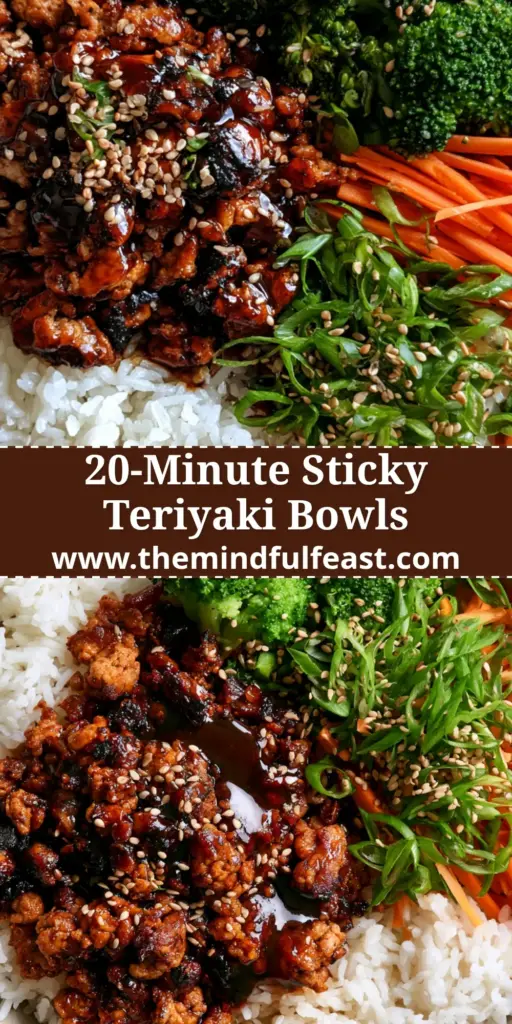 Ground Turkey Teriyaki Rice Bowls with Caramelized Edges 4 A close-up shot of Ground Turkey Teriyaki Rice Bowls featuring charred turkey, glossy glaze, steamed broccoli, and julienned carrots on jasmine rice.