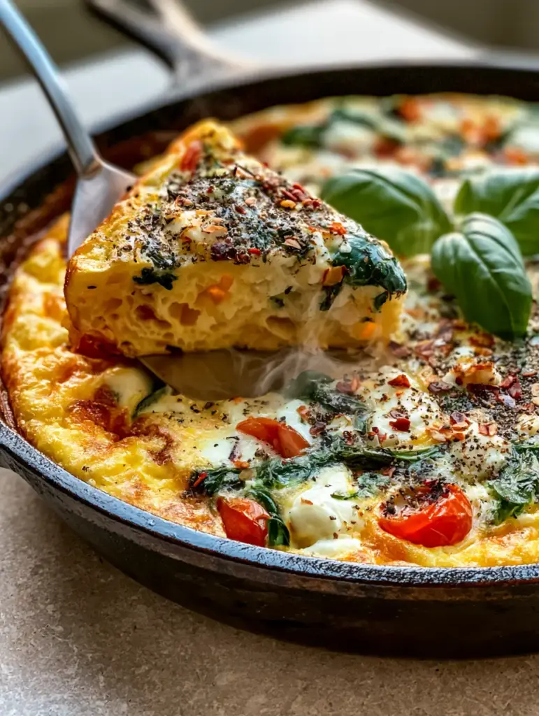 Italian Frittata: The Ultimate Fluffy Cast Iron Skillet Recipe 1 A spatula lifting a slice of fluffy Italian Frittata showing the porous texture and steam.