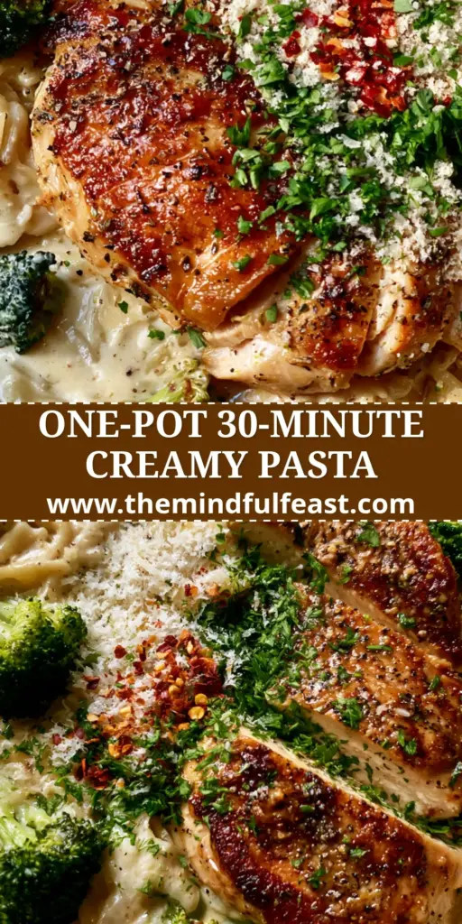 Creamy Chicken and Broccoli Bowties: The Ultimate Skillet Pasta Dinner 4 An overhead shot of creamy chicken and broccoli bowties in a ceramic skillet with golden chicken and bright green broccoli.