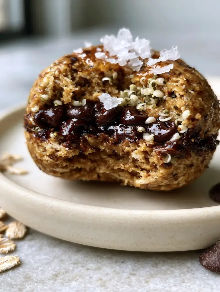 5-Minute Snacks: Gooey Almond Butter and Dark Chocolate No-Bake Energy Balls 1 Top-down view of round oat balls on a cream ceramic plate finished with sea salt. (5-minute snacks)