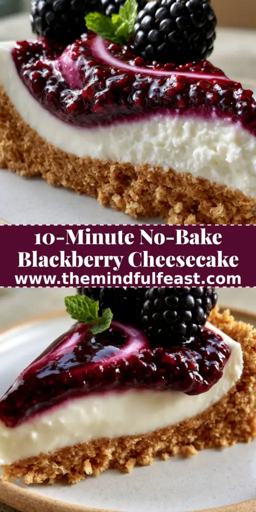 Blackberry Cheesecake: The Ultimate No-Bake Summer Masterpiece 4 A close-up vertical shot of a Blackberry Cheesecake slice with a deep purple swirl and fresh berry garnish.