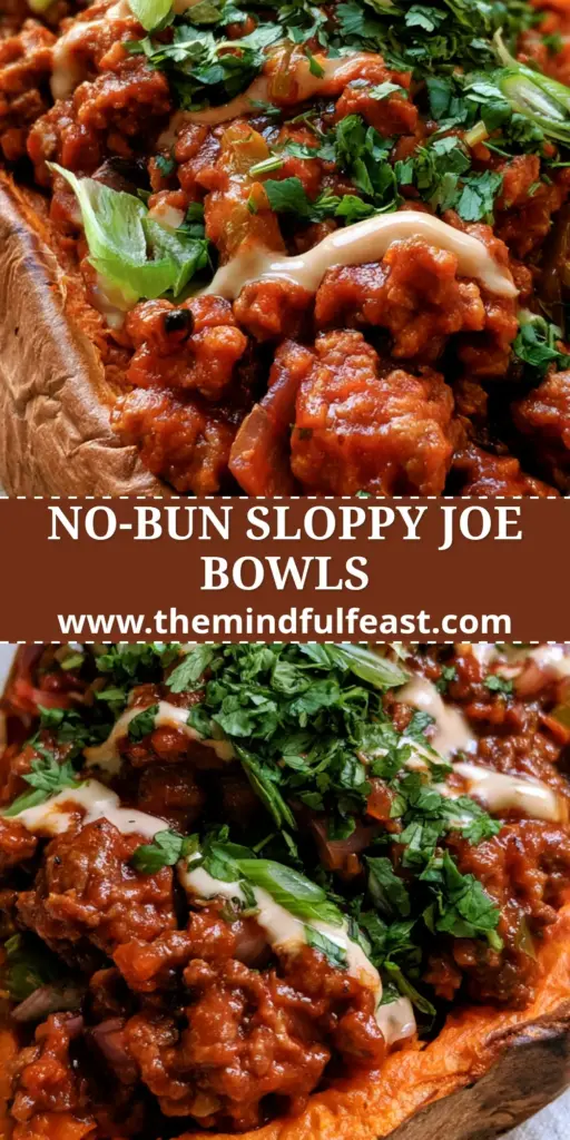 Sloppy Joe Sweet Potato Bowls: A Healthy Twist on a Nostalgic Classic 4 A top-down view of a roasted sweet potato boat overflowing with glossy Sloppy Joe ground beef, garnished with cilantro, scallions, and a cashew cream zigzag. (Sloppy Joe Sweet Potato Bowls)
