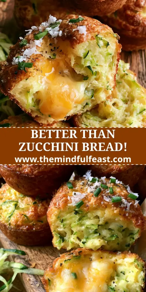 Parmesan Zucchini Muffins with a Crispy Cheese Crust and Molten Cheddar Center 3 A stack of Parmesan Zucchini Muffins on a rustic board with a molten cheddar center visible in a torn muffin.