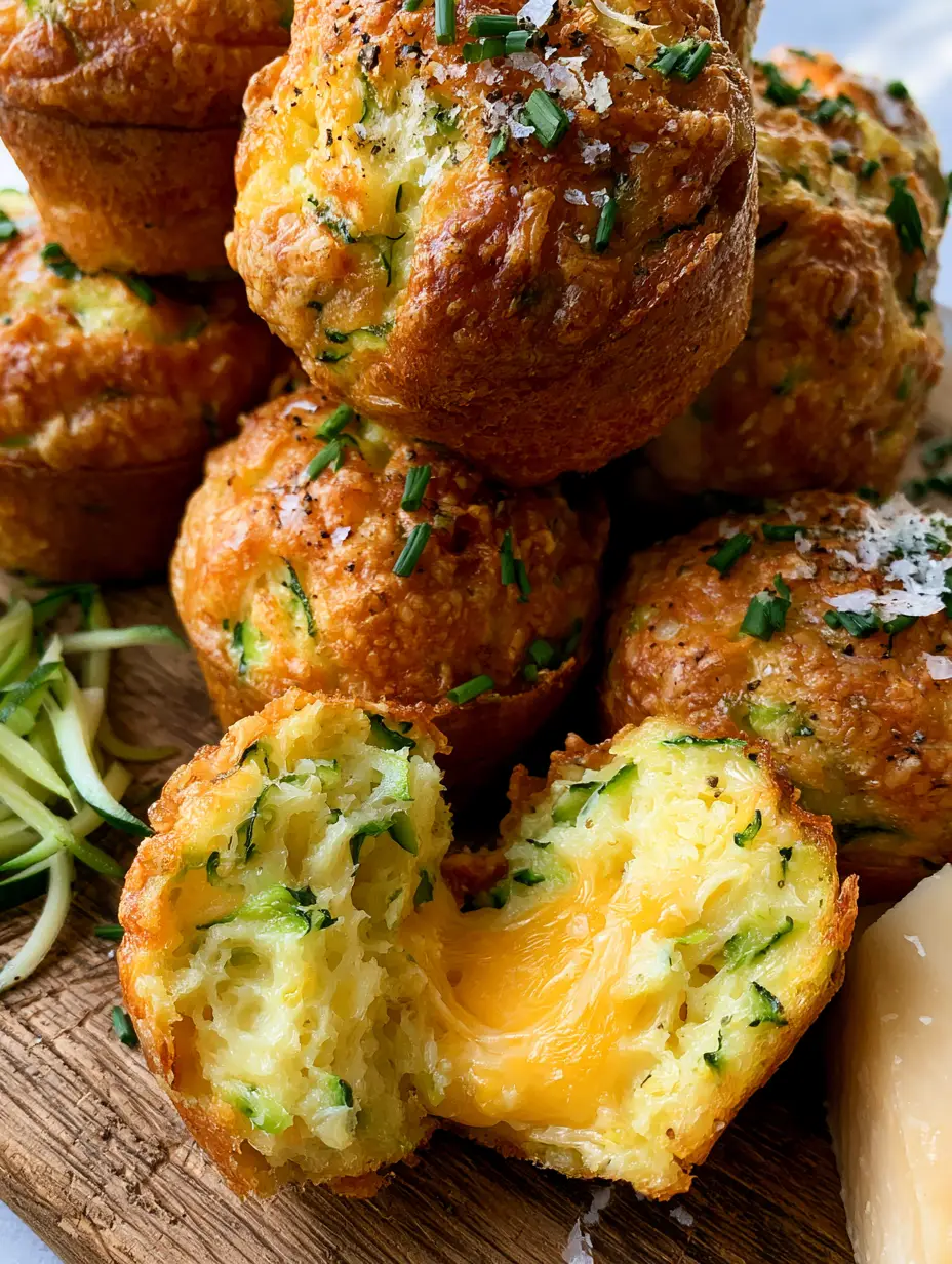 Parmesan Zucchini Muffins with a Crispy Cheese Crust and Molten Cheddar Center 4 Top-down macro shot of savory zucchini muffins with vibrant green flecks and a crispy parmesan cheese topping.