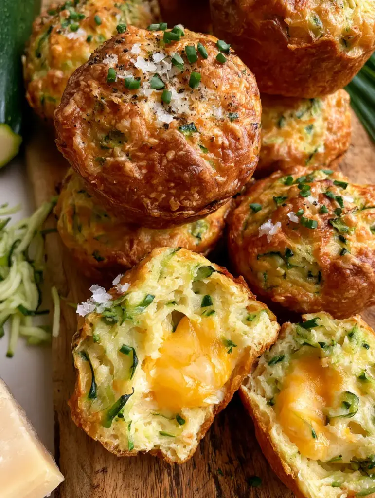 Parmesan Zucchini Muffins with a Crispy Cheese Crust and Molten Cheddar Center 1 A torn Parmesan Zucchini Muffin revealing a moist crumb and gooey melted sharp cheddar cheese center.
