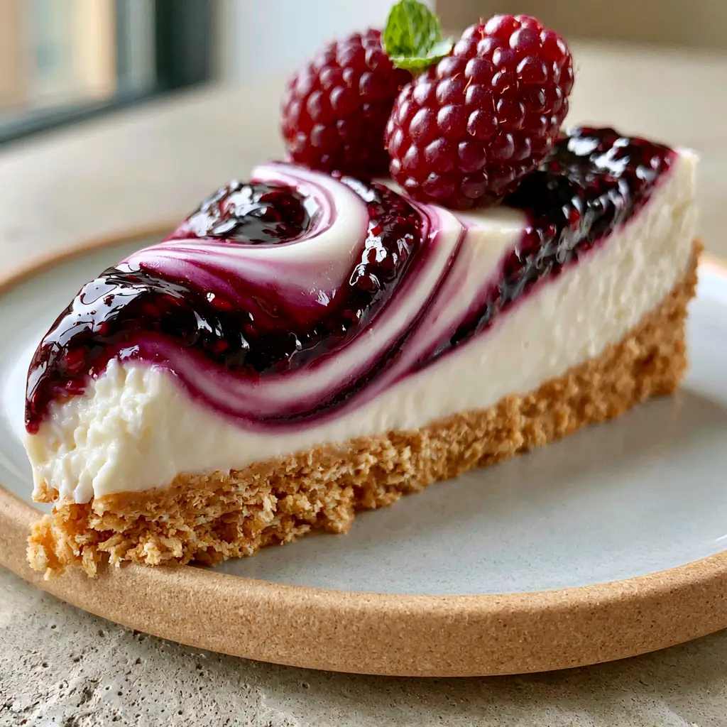 Blackberry Cheesecake: The Ultimate No-Bake Summer Masterpiece 2 A slice of no-bake Blackberry Cheesecake on a minimalist ceramic plate with morning daylight. (Blackberry Cheesecake)