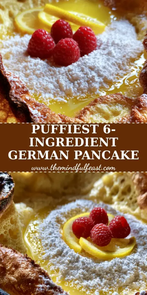 German Pancake Recipe: The Ultimate Guide to a Towering, Crispy Dutch Baby 4 A towering German pancake recipe in a black cast iron skillet topped with powdered sugar and raspberries.