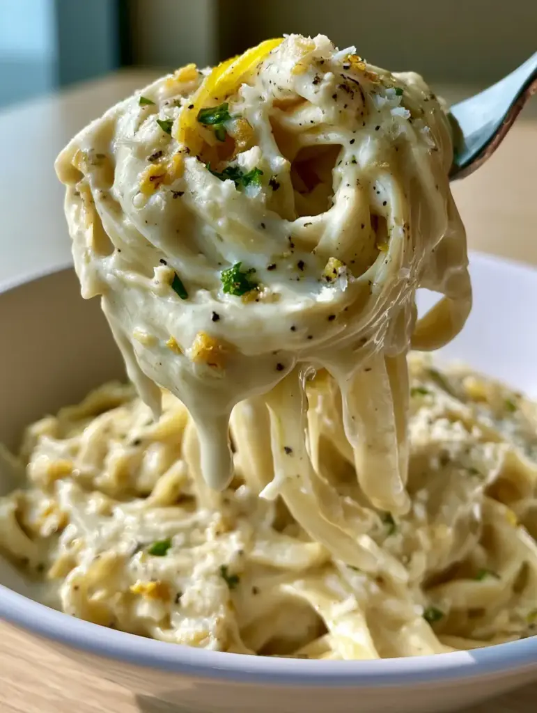 Garlic Butter Pasta Sauce: The Secret to a Silky 15-Minute Fettuccine 1 A glistening swirl of al dente fettuccine in a white ceramic bowl, coated in a garlic butter pasta sauce with parsley flecks and lemon zest.