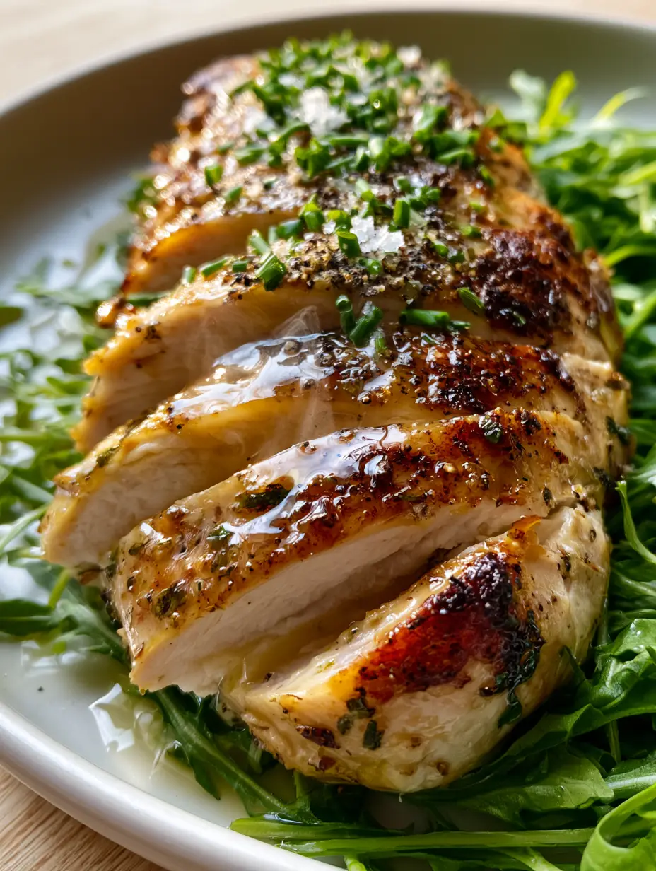 Macro photo of oven-baked Chicken Breast for Salad with steam rising from moist slices.