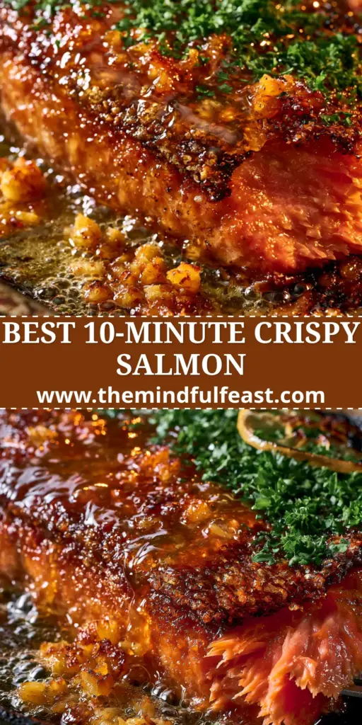Seared Salmon with Bubbling Honey Garlic Butter and Crispy Skin 4 A close-up shot of a crispy seared salmon fillet in a cast iron pan, drizzled with bubbling honey garlic butter and topped with fried garlic and fresh parsley.