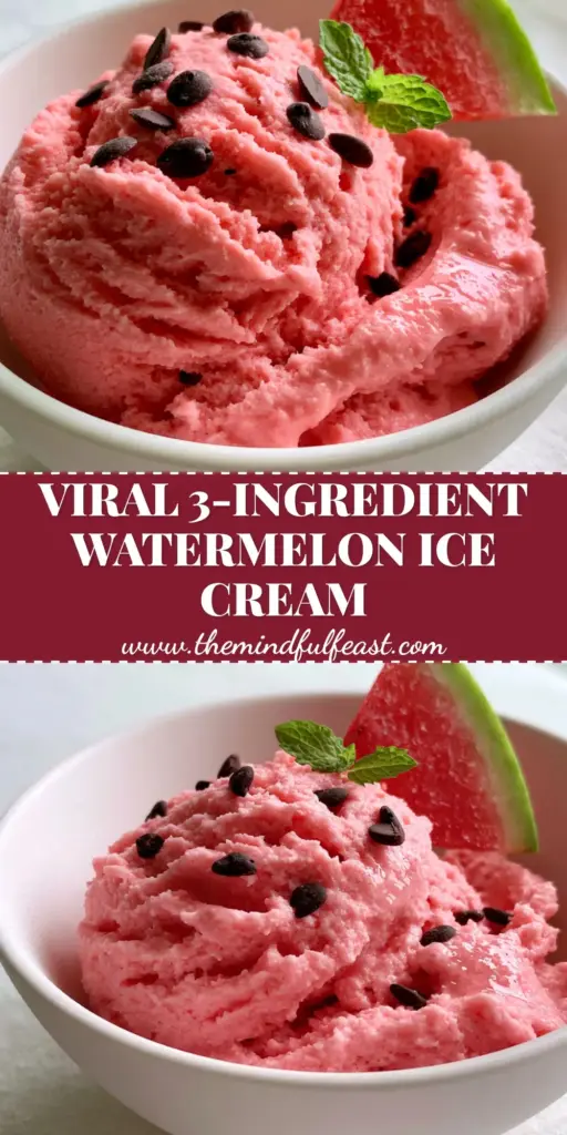 Watermelon Ice Cream: The Ultimate Ultra-Creamy Summer Treat 4 A massive, ultra-creamy scoop of vibrant pink watermelon ice cream in a white bowl with chocolate chip seeds and a mint garnish.
