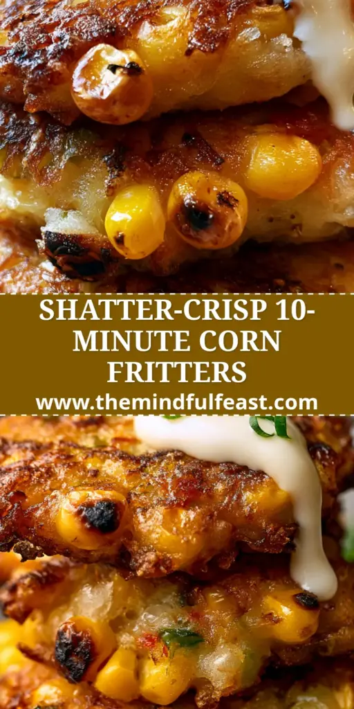 Corn Fritters with Shatter-Crisp Batter and Charred Sweet Corn 3 A stack of three golden Corn Fritters with charred kernels and a melting dollop of creme fraiche on a grey stone plate.