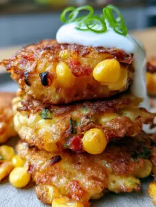 Extreme macro close-up of Corn Fritters showing the jagged golden crust and bright yellow corn kernels.