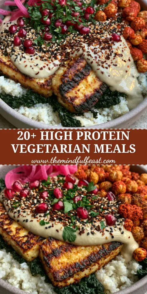 A handheld smartphone photo of a Mediterranean quinoa bowl with seared halloumi and roasted chickpeas, showcasing high-protein vegetarian meals.