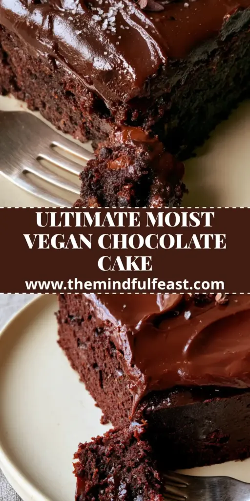 Vegan Chocolate Cake Recipe: The Ultimate Fudgy Dark Chocolate Masterpiece 4 A thick slice of dark chocolate cake with glossy ganache, sea salt, and cocoa nibs on a cream plate. (vegan chocolate cake recipe)