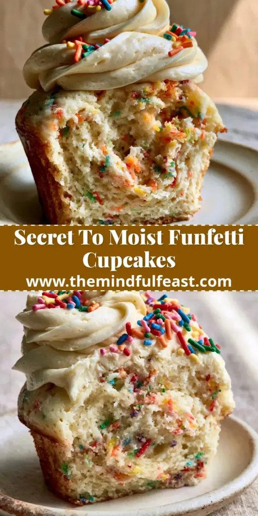 Funfetti Cupcakes: The Ultimate Moist Golden Vanilla Recipe 4 A towering funfetti cupcake with a thick vanilla buttercream swirl and rainbow sprinkles on a rustic plate. (funfetti cupcakes)