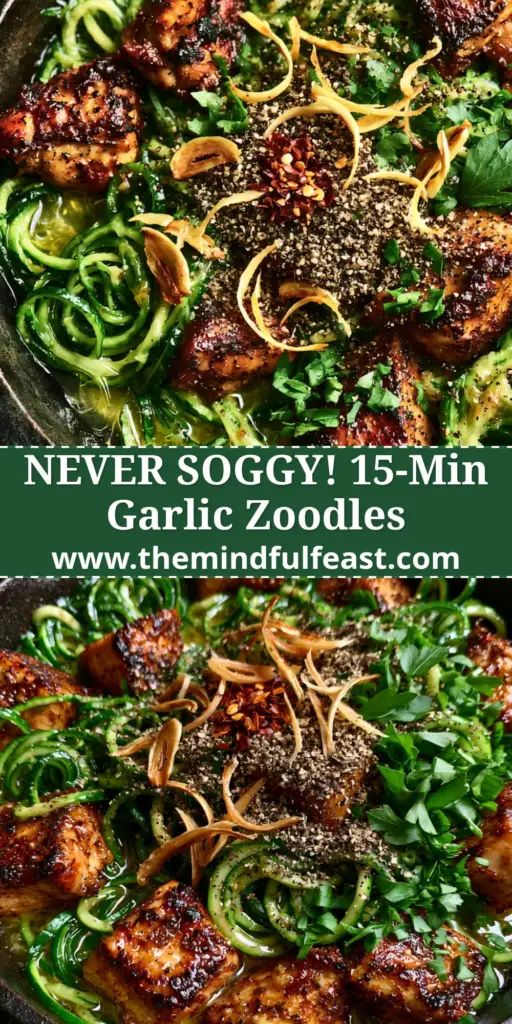 Garlic chicken zucchini noodles: The Ultimate 20-Minute Low-Carb Skillet 5 Overhead view of a cast iron skillet with Garlic chicken zucchini noodles, golden seared chicken, emerald zoodles, and toasted garlic slivers.