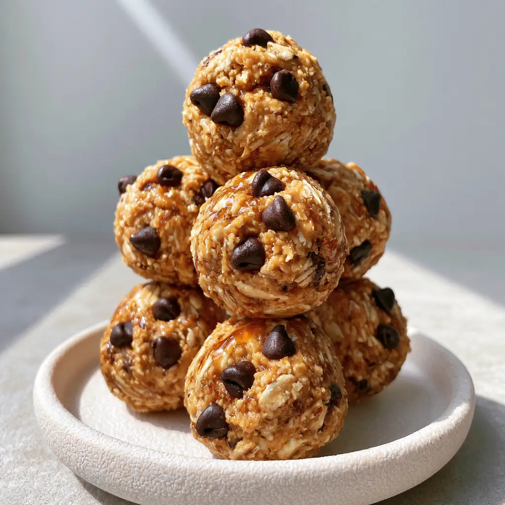 Energy Oatmeal Balls: The Ultimate No-Bake Chewy Snack Recipe 1 A neat pyramid of energy oatmeal balls on a matte-white plate under natural light.