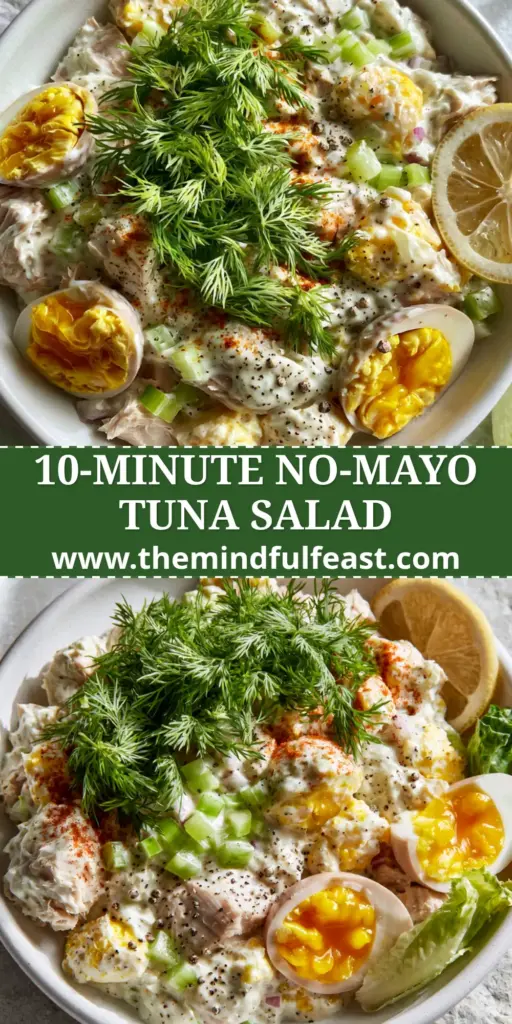 Tuna Egg Salad: A High-Protein Gourmet Recipe with Jammy Yolks 3 A top-down aesthetic photo of high-protein tuna egg salad in a matte white bowl featuring jammy yolks and fresh dill. (Tuna Egg Salad)