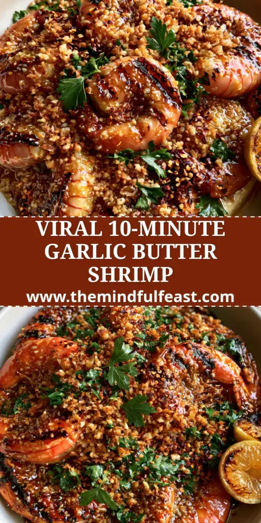Grilled Shrimp Recipe with Charred Garlic Butter and Caramelized Lemon 4 A shallow white bowl filled with charred jumbo shrimp, glazed in shimmering garlic butter and topped with fried garlic and parsley. (Grilled shrimp recipe)