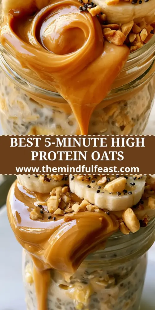 Peanut Butter Banana Overnight Oats: The Ultimate Creamy Breakfast Guide 4 A close-up vertical shot of a mason jar filled with peanut butter banana overnight oats topped with fresh fruit and nuts.