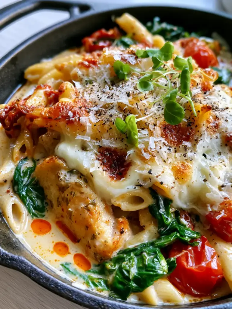 Lunch or Dinner: The Ultimate One-Pan Sun-Dried Tomato and Spinach Chicken Pasta 2 Close-up of seared golden chicken breast slices in a glossy cream sauce for lunch or dinner.