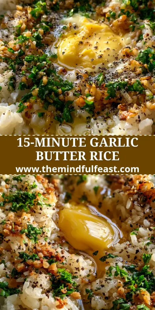 A rustic cast iron skillet filled with fluffy Garlic Butter Rice, topped with a melting pat of butter, toasted garlic, and fresh parsley.