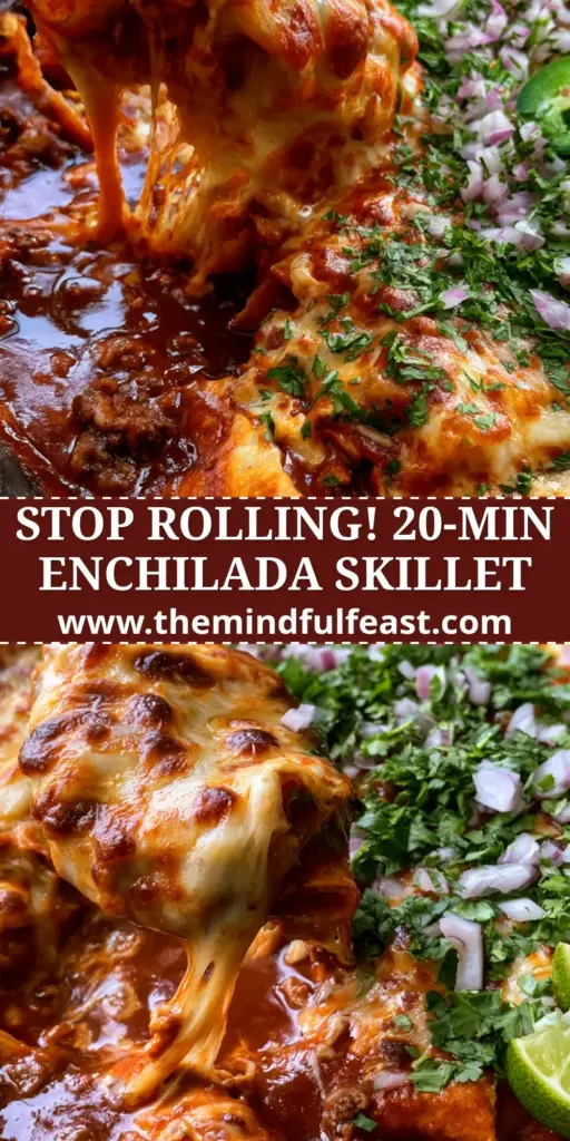 Enchilada Skillet: The Ultimate One-Pan Cheesy Beef Dinner 4 A bubbling cast iron Enchilada Skillet with melted cheese, toasted tortilla strips, and fresh cilantro garnish.