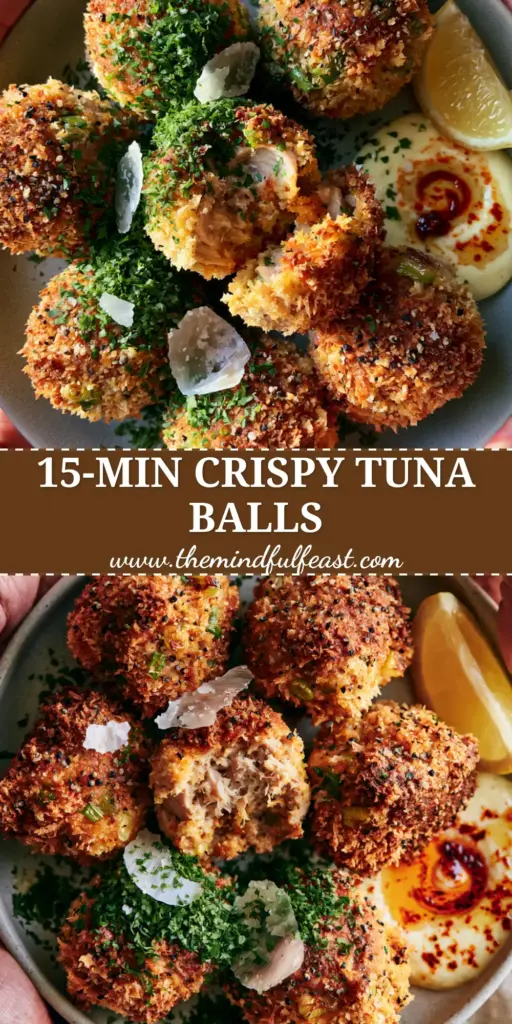 Tuna Meatballs with Crispy Panko and Lemon Garlic Aioli 4 A close-up of crispy, golden-brown tuna meatballs on a grey plate with lemon and aioli. (tuna meatballs)