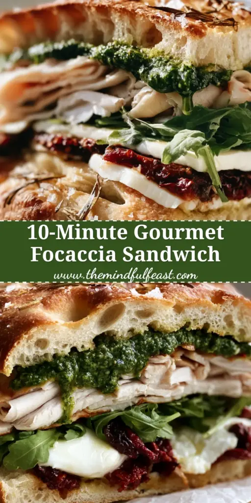Italian Turkey Focaccia Sandwiches with Fresh Buffalo Mozzarella and Basil Pesto 3 A close-up of gourmet Italian Turkey Focaccia Sandwiches sliced in half, showing layers of turkey, pesto, and mozzarella on a wooden board. (Italian Turkey Focaccia Sandwiches)