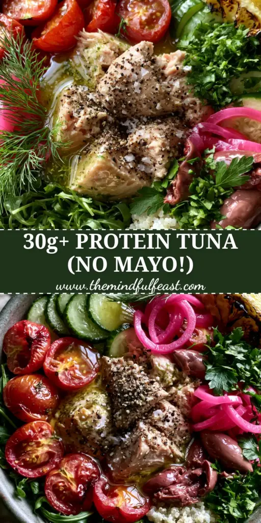 Healthy Canned Tuna Recipes: The Ultimate Mediterranean Albacore Power Bowl 3 A gourmet Mediterranean tuna power bowl with albacore tuna, quinoa, and blistered tomatoes on a stone background. (healthy canned tuna recipes)