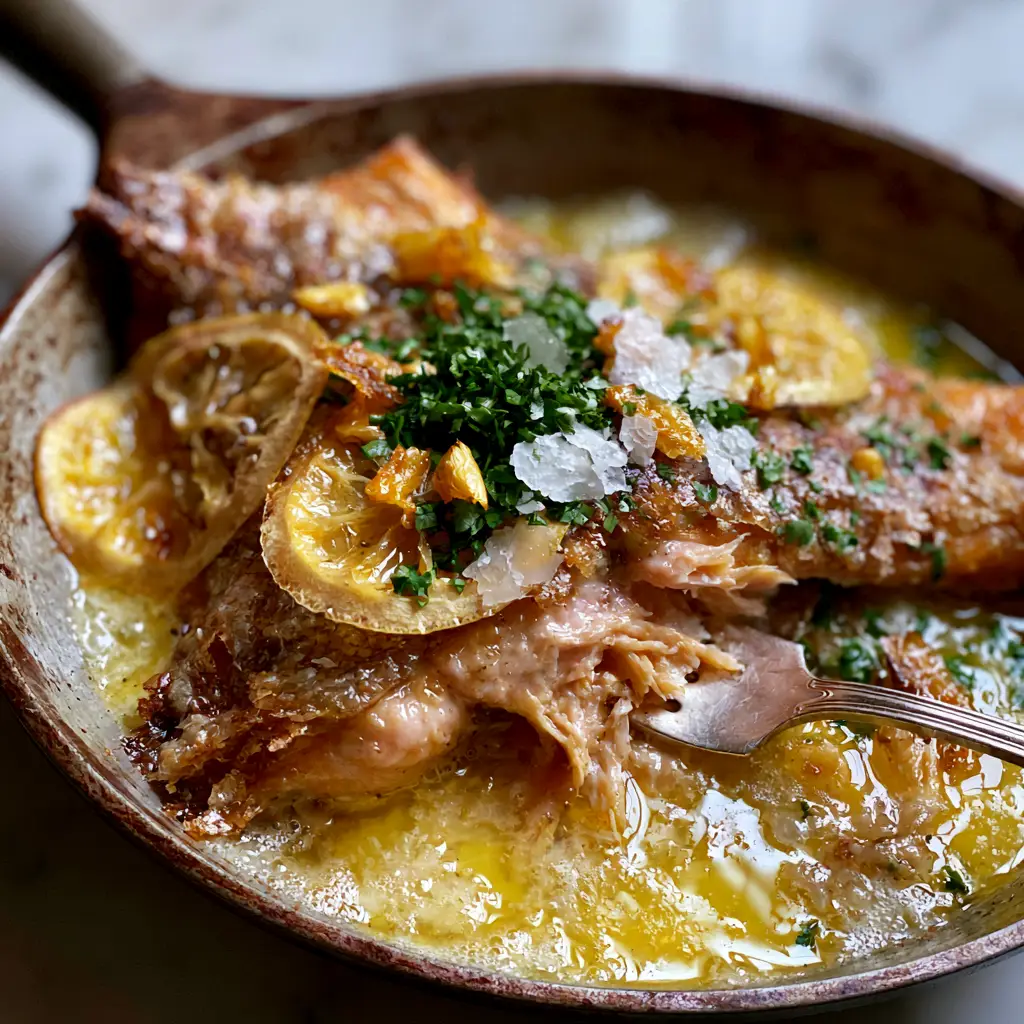 Trout Recipes: The Ultimate Pan-Seared Fillet with Shattered Crispy Skin 1 Pan-seared trout in bubbling lemon garlic butter sauce with charred lemon wheels and toasted garlic. (trout recipes)