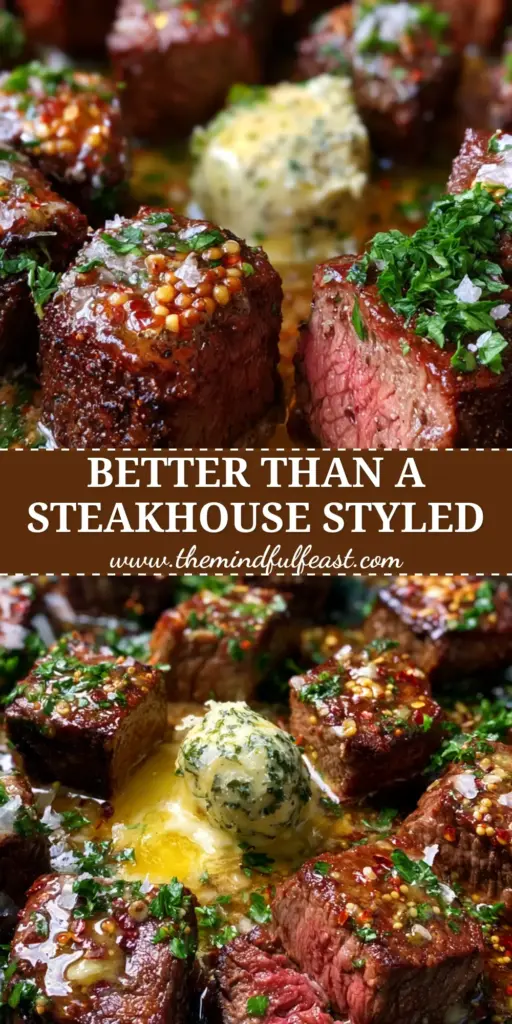 Cowboy Butter Steak Bites: The Ultimate 15-Minute Cast Iron Ribeye 3 A top-down shot of cowboy butter steak bites in a cast iron skillet with shimmering butter and fresh parsley.