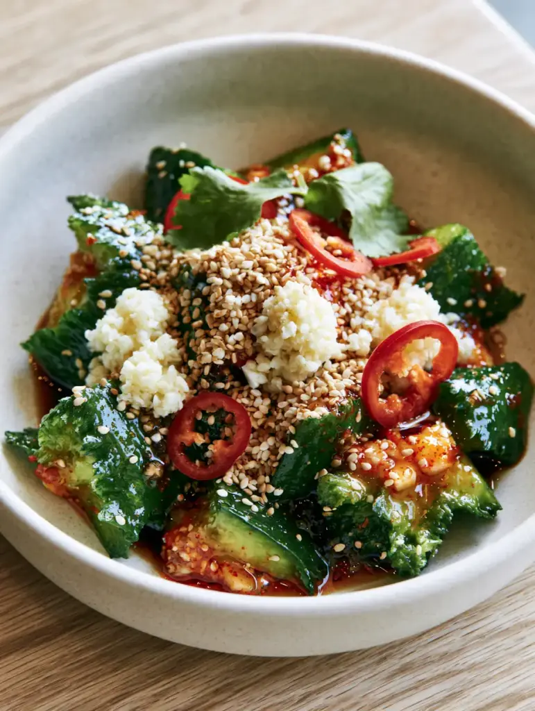 Cucumber Salad Recipes: The Viral Asian Smashed Cucumber Salad 2 Smashed Persian cucumbers with jagged edges coated in glossy chili oil and black vinegar. (cucumber salad recipes)