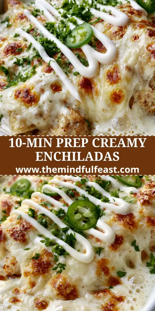 Chicken Enchiladas Recipe with a Velvety White Cream Sauce 4 Close-up of a chicken enchilada being lifted with a thick cheese pull from a white ceramic dish (chicken enchiladas recipe)