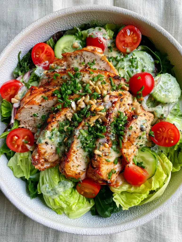 Hähnchensalat Rezept: Vibrant 10-Minute Grilled Chicken Salad 1 A colorful chicken salad with cherry tomatoes, cucumbers, and herb-infused yogurt dressing. (Hähnchensalat Rezept)