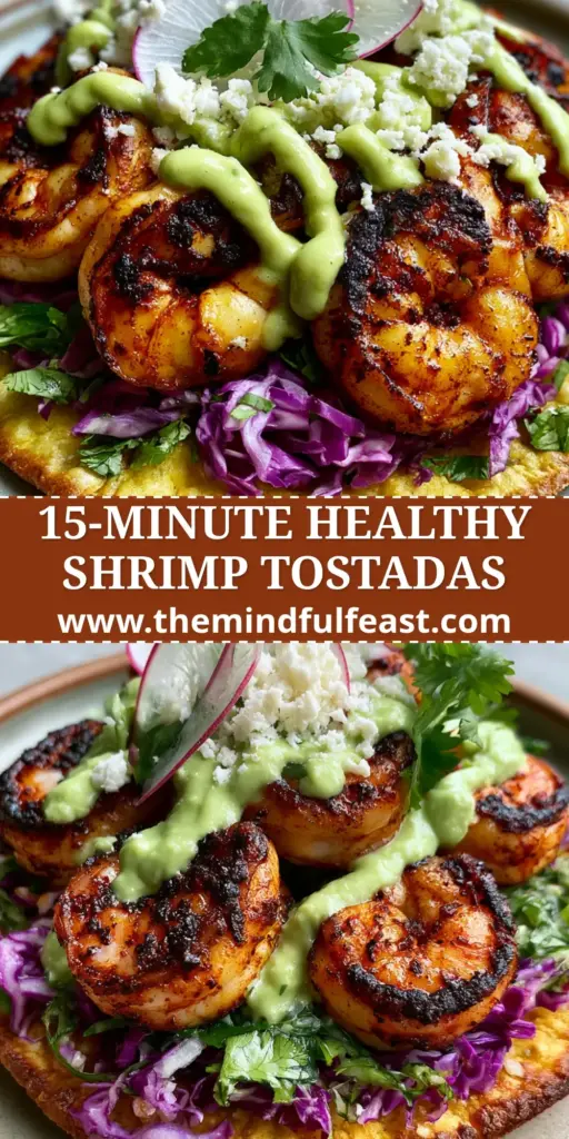 Chipotle Shrimp Tostadas: The Ultimate Smoky and Crispy Mexican Feast 4 A close-up vertical shot of chipotle shrimp tostadas with charred shrimp, purple cabbage, and avocado crema on a crispy corn tortilla base. (chipotle shrimp tostadas)